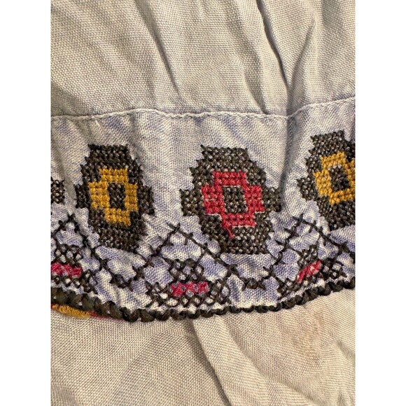 NWT Rachel Zoe Top Sz 1X  Blue Embroidered Tassel Tie Mineral Wash Boho Festival - Picture 3 of 14